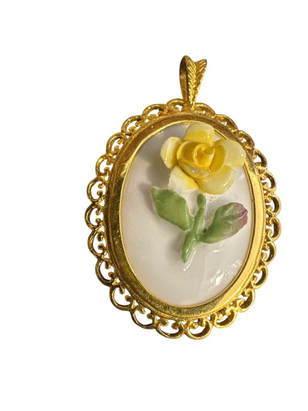 Coalport Fine Bone China Yellow Rose Gold-Plated Pendant Oval Floral Design Vint